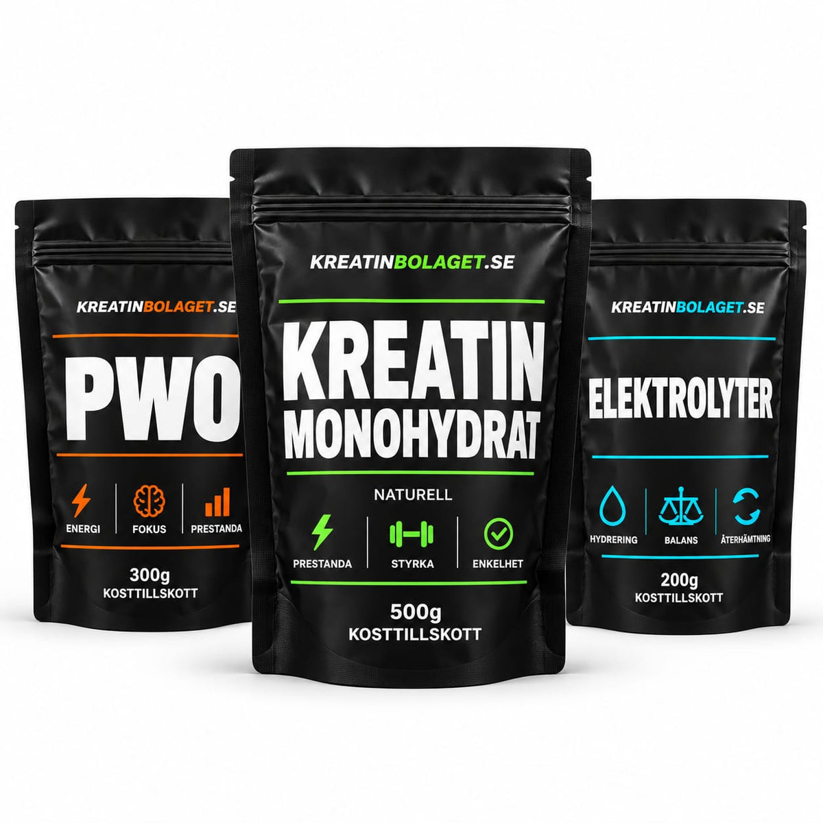 Kreatin monohydrat, PWO och Elektrolyter från Kreatinbolaget