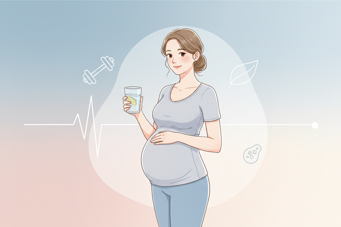 Illustration av gravid kvinna och kreatin under graviditet