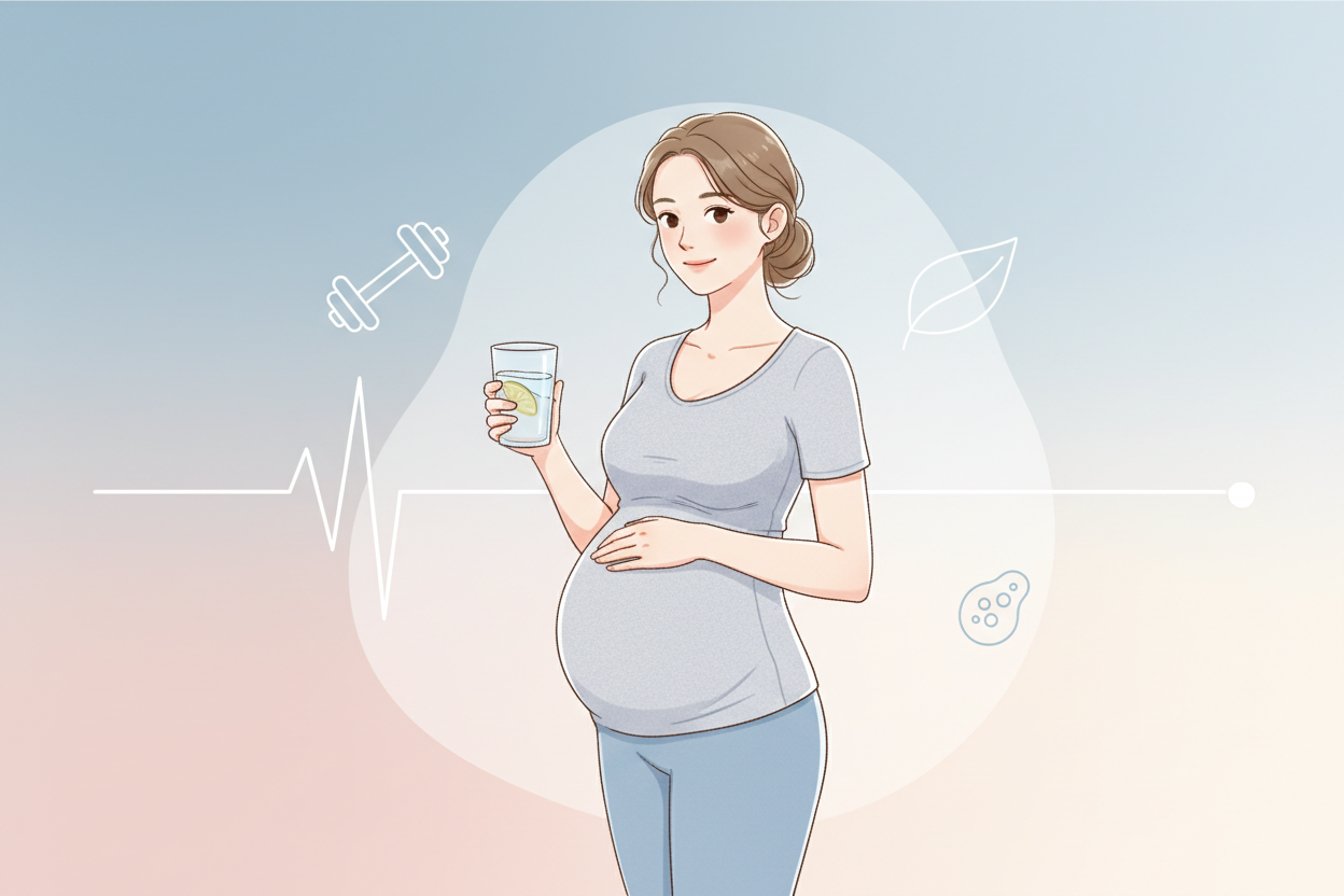 Illustration av gravid kvinna och kreatin under graviditet