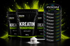 Tre påsar kreatinmonohydrat 500 g tillsammans med Zoom Energy koffeinpåsar smak Apple