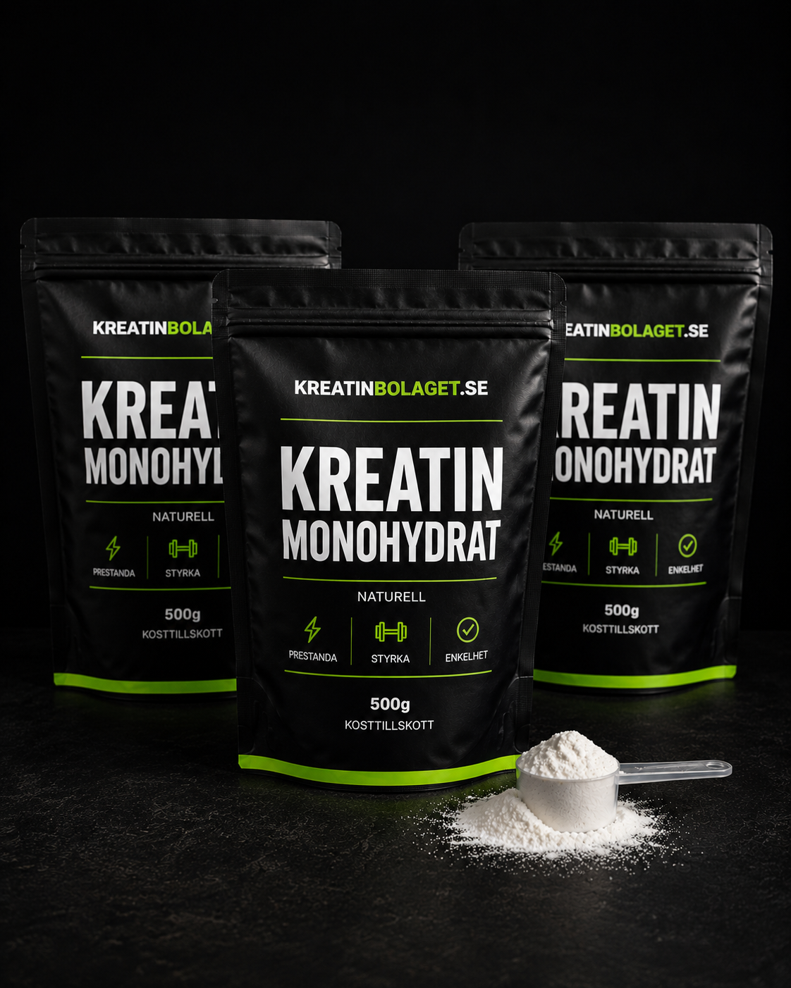 3-pack kreatin monohydrat från Kreatinbolaget för styrketräning, prestation och daglig användning